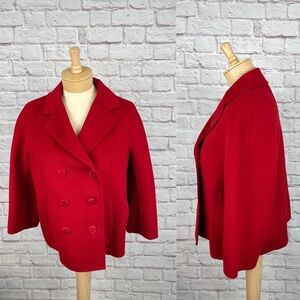 Talbots Wool Blend Classic Red Peacoat Jacket Size 14 Petite